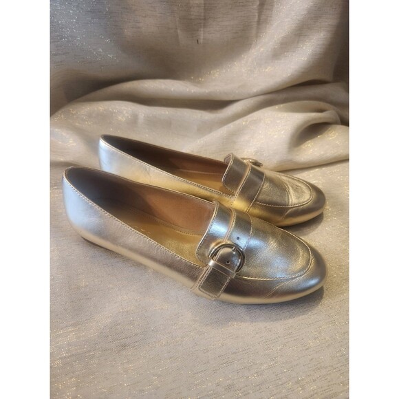 Talbots Women’s Napa Leather Ryan Buckle Flat Gold Metallic Loafers Size 8M - Picture 3 of 6